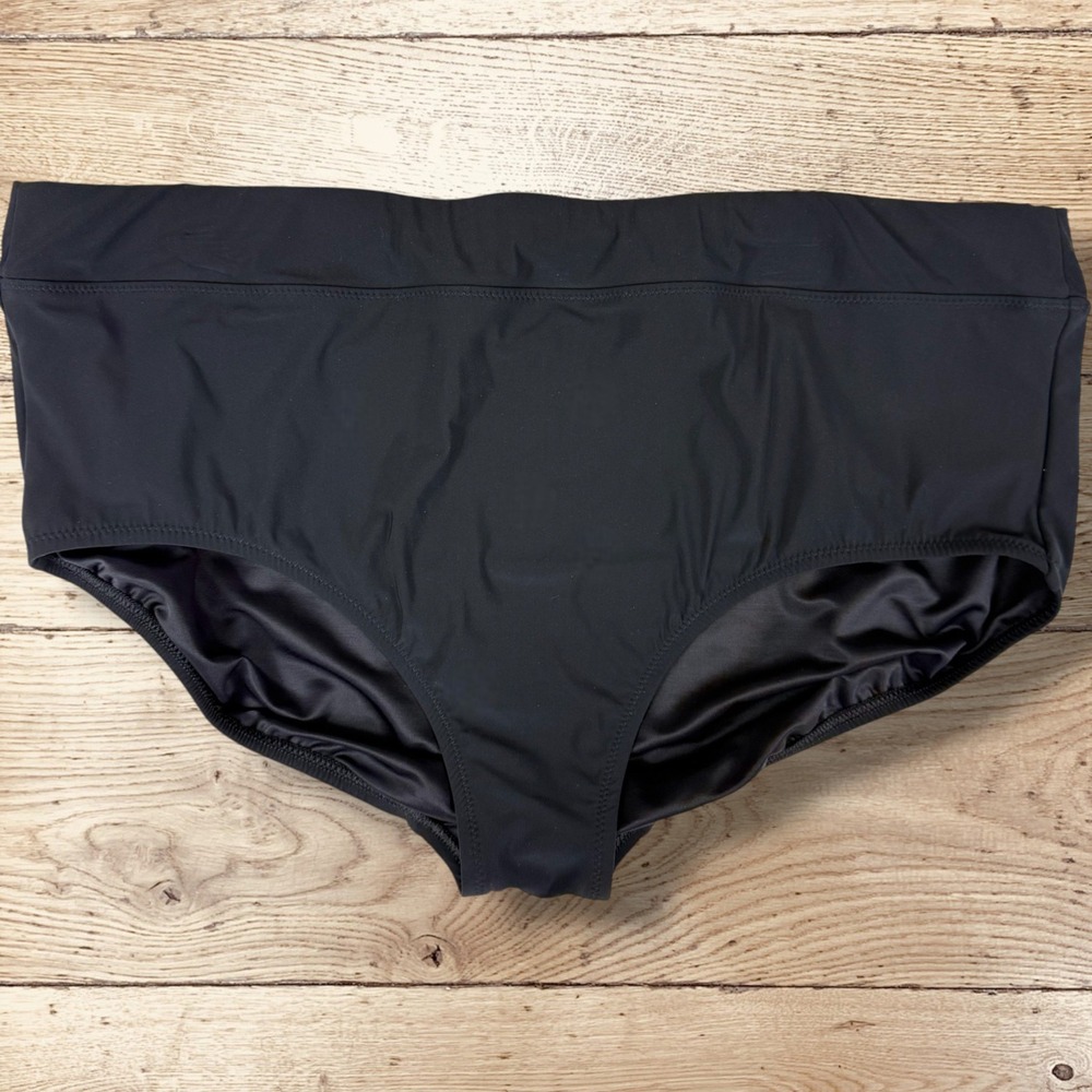 LANDS' END High Waist Bikini Swimsuit Bottoms Women's Size 20W Black‎